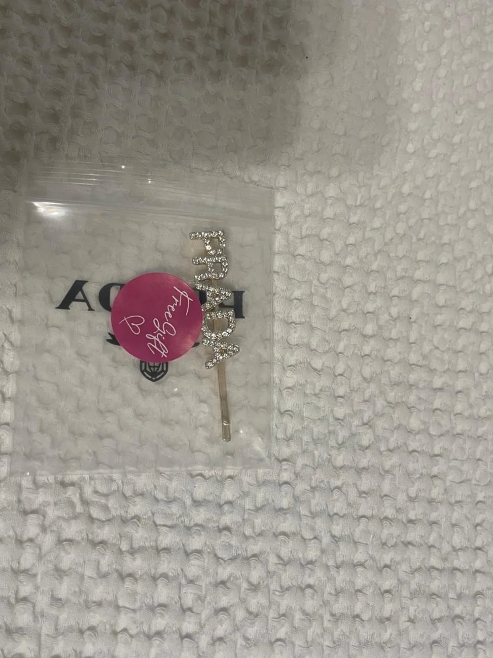 Prada Gold-Tone Crystal 'Love' Hair Pin with Pink Accent